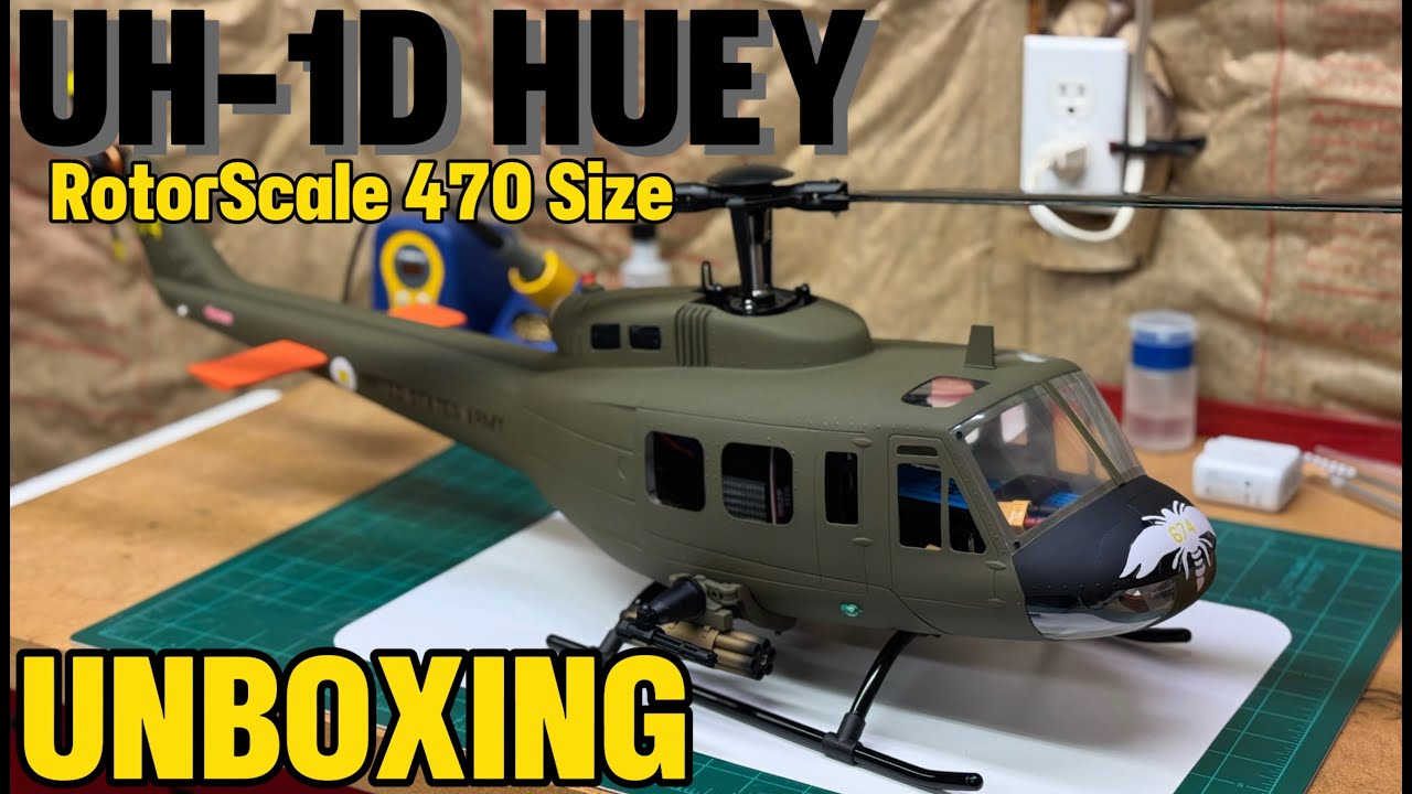 RotorScale UH-1D Huey Super Scale 470 Size GPS Stabilized Helicopter Unboxing