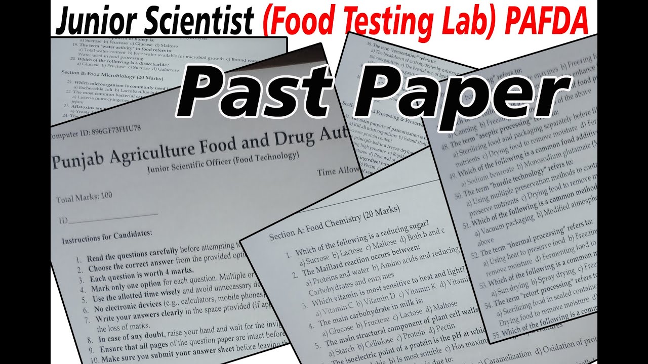 Junior Scientist Food Testing Lab Punjab Agriculture Food & Drug Authority (PAFDA) sample  Paper