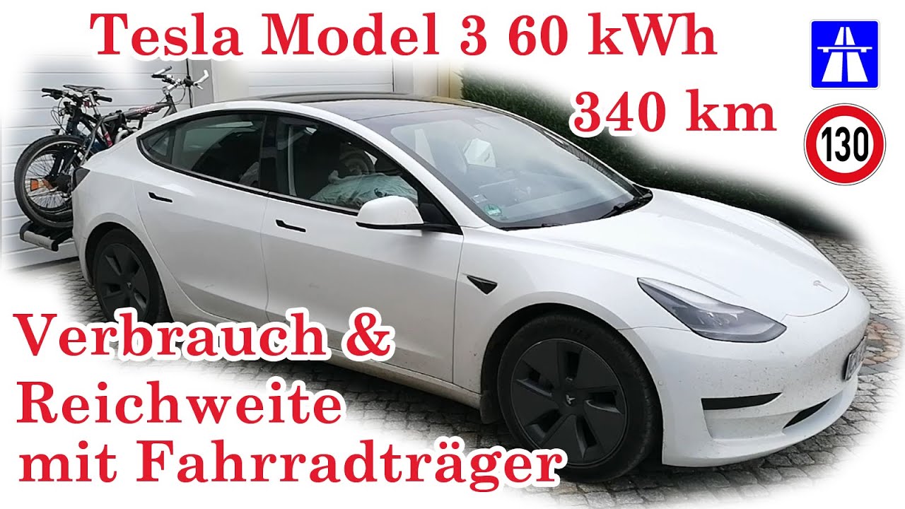 Urlaubsfahrt zur Ostsee mit Fahrradträger Tesla Model 3 60 kWh
