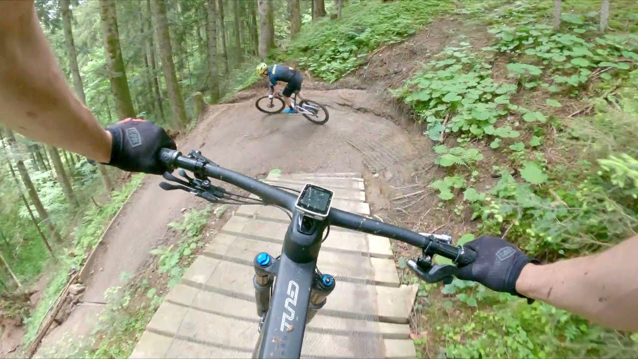 Riding the new Scott Spark 900 down a black downhill track