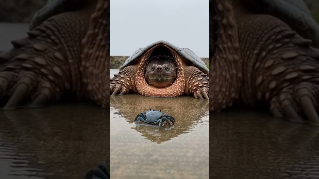 Giant Turtle vs. Tiny Crab: A Surprising Twist! 🐢🦀 