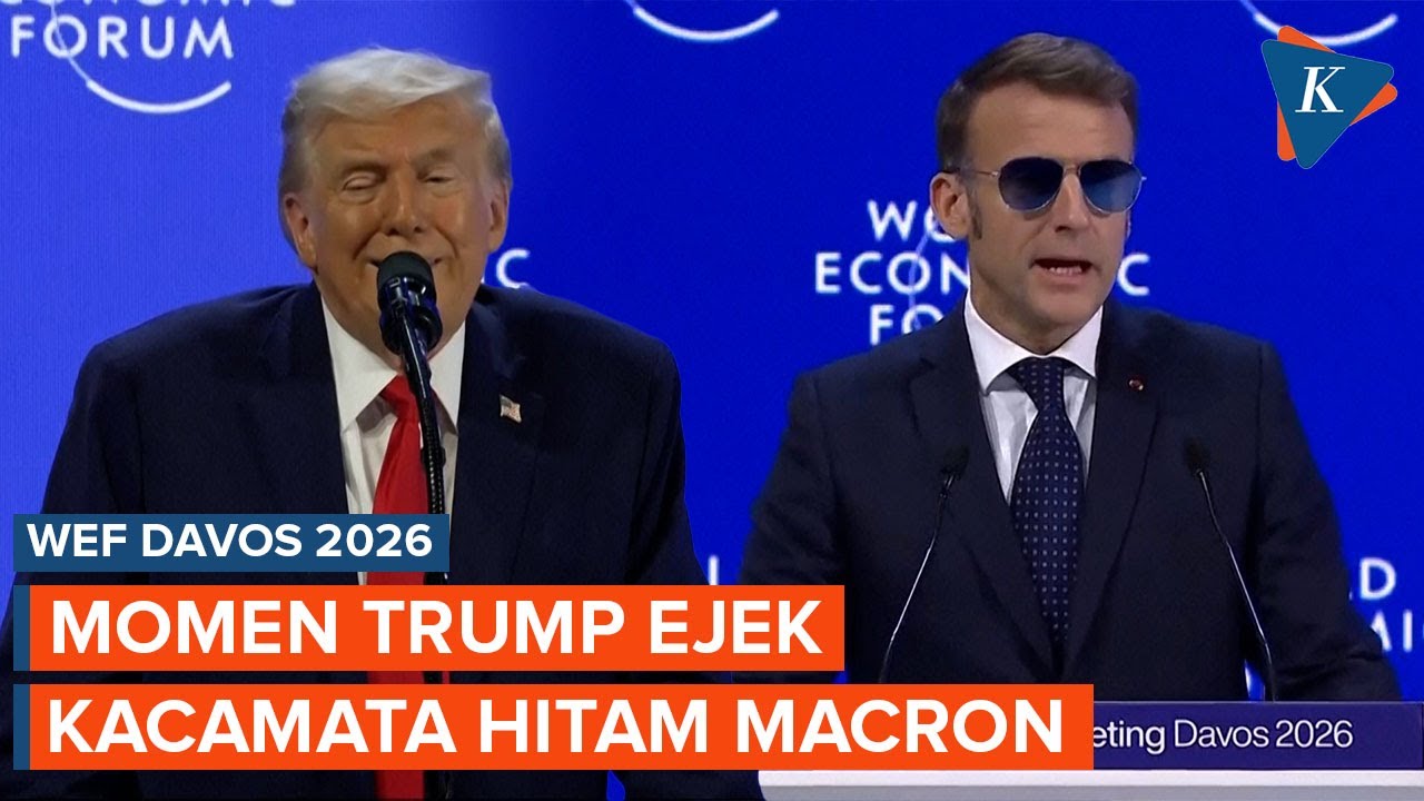 Momen Trump Ejek Kacamata Hitam Macron Saat Pidato di Forum Ekonomi Dunia Davos