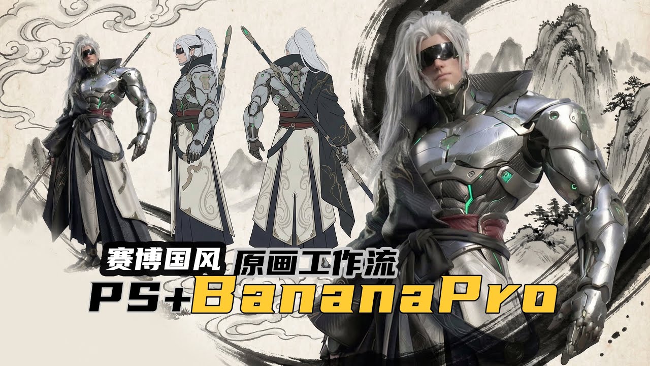 赛博古风角色Ai辅助设计cyberpunk character concept art#角色设计 #gameconceptart #概念设计 #bananapro #threeviews 