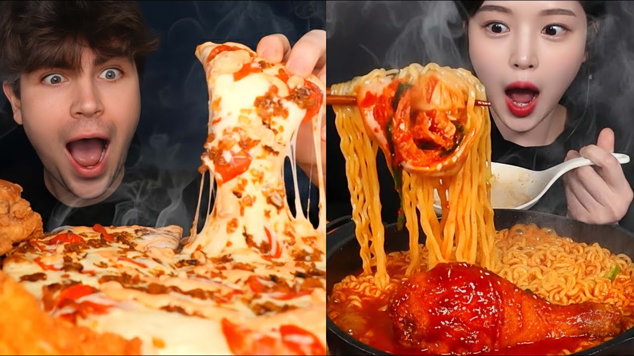 ASMR EATING A LOT OF SPICY FOODS ONLY BIG BITES‼️