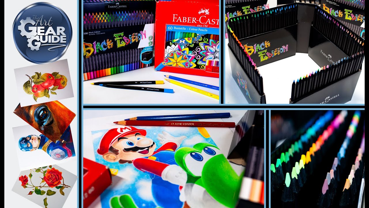 Цветные карандаши Faber Castell Black Edition против классических красных карандашей Faber Castel...
