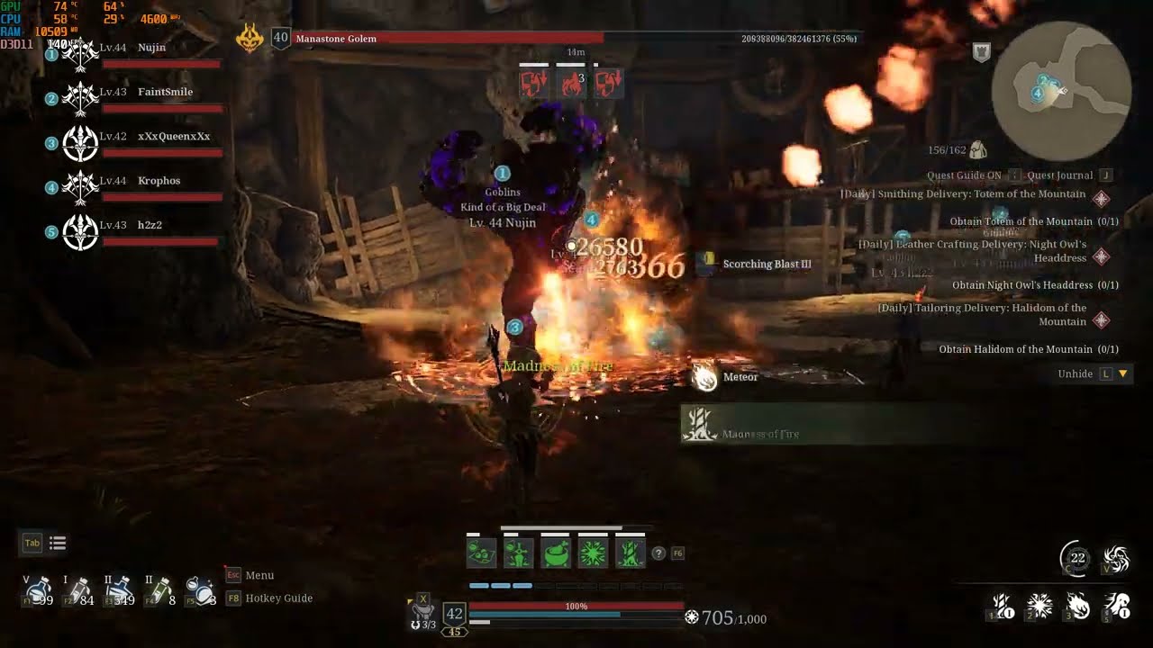 Bless unleashed - Abys lvl 40 Halls of the Dead  - Lion Mage DPS meteors