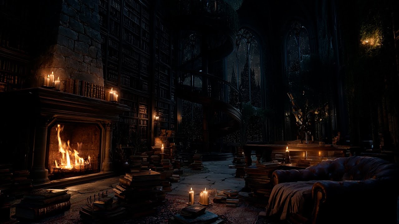 Peaceful Sleep with Cozy Castle Rain Ambience – Gentle Thunder, Fireplace & Heavy Rain Sounds