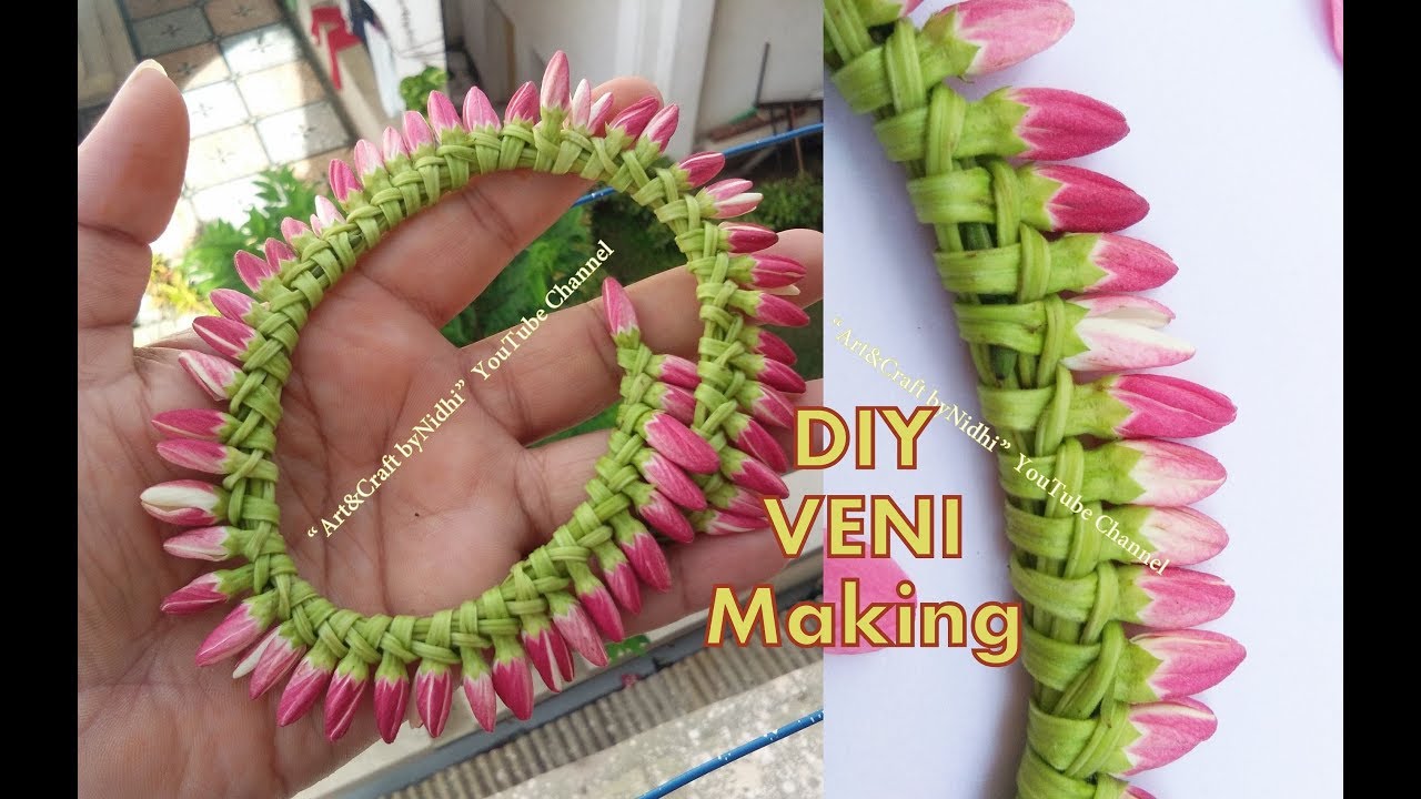 DIY Garland Veni using Fresh Flower BUDS- How to Make Veni/ Gajara without String