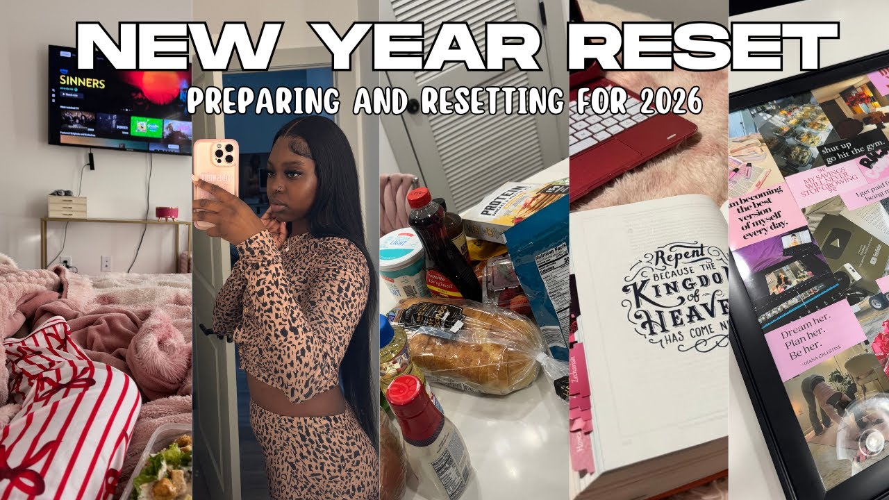 NEW YEAR RESET 🎀 2026 vision board, meal prep, deep cleaning my apartment, grocery shopping+ more