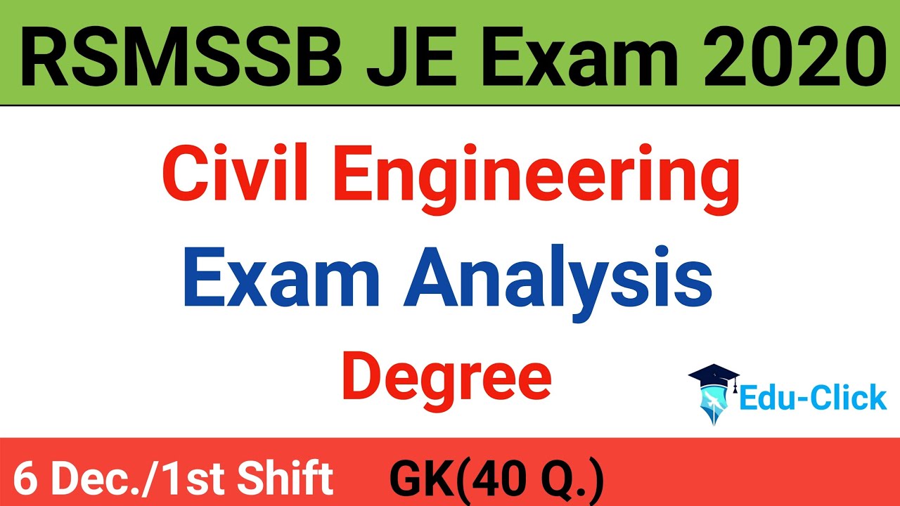 RSMSSB JE EXAM 2020 Answer key | JE Exam Paper Solution | Civil Engineering Degree 1st Shift 6 Dec.
