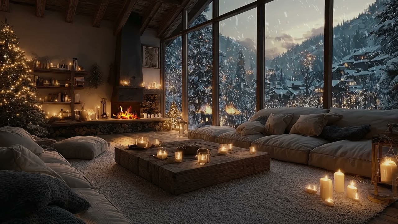 Snowy Cabin Evenings: Cozy Fire Crackle and Falling Snow Ambience for Stress Relief and Deep Sleep