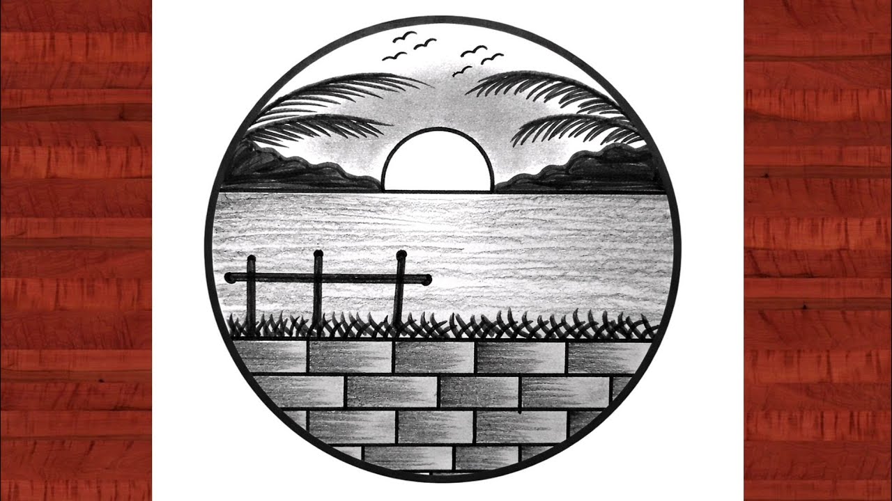 Easy circle scenery drawing /Easy drawing ideas for beginners/ How to draw pencil sketch drawing