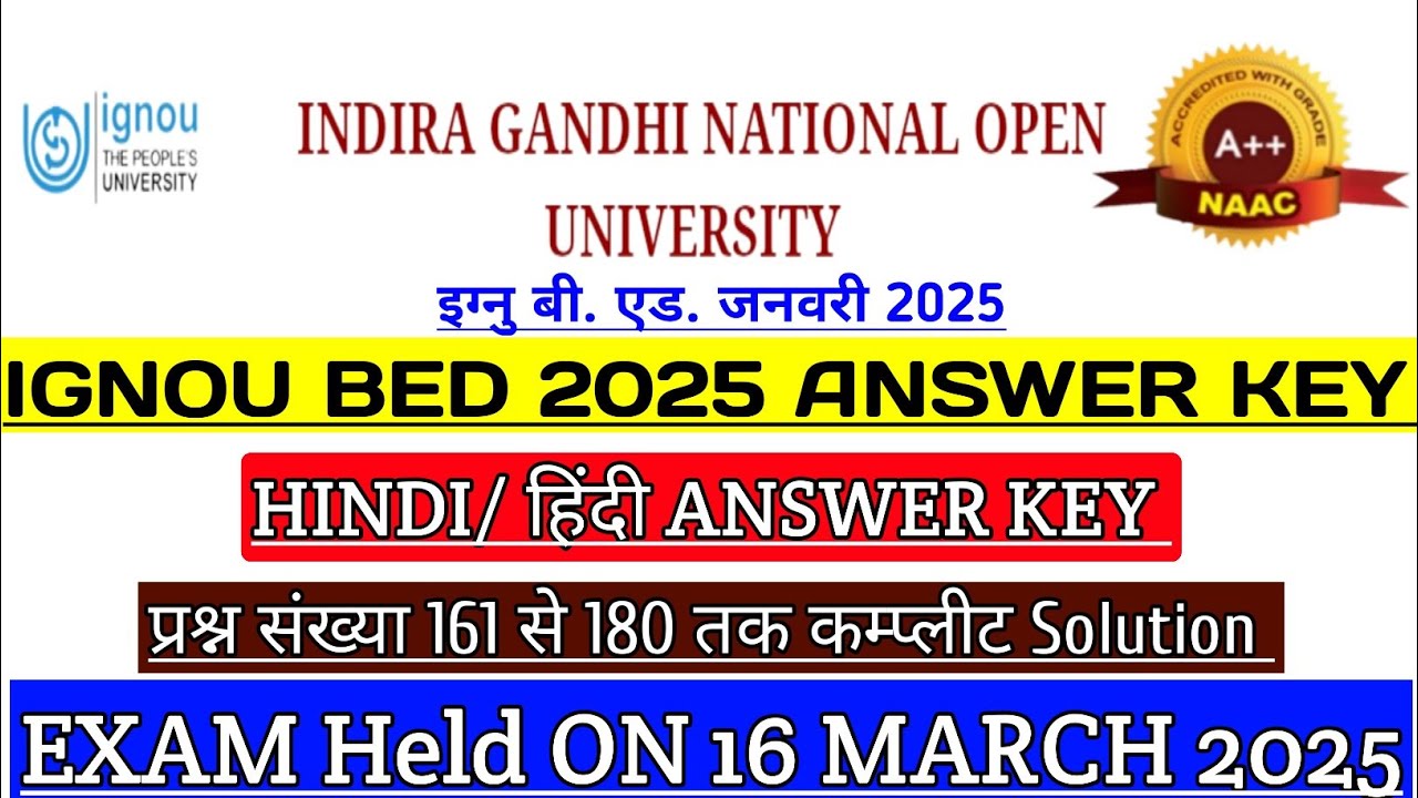 IGNOU BED 2025 ANSWER KEY || HINDI ANSWER KEY IGNOU BED 2025 || IGNOU BED 2025