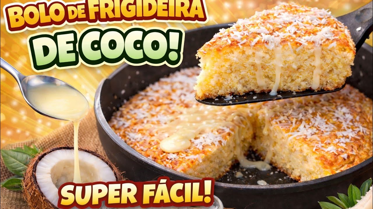 Bolo de coco feito na frigideira#culinaria facil