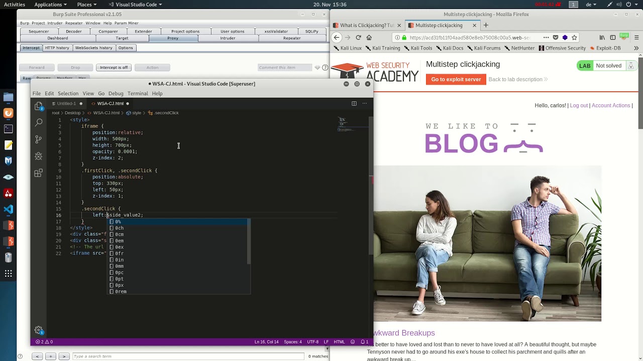 Multistep clickjacking (Video solution)