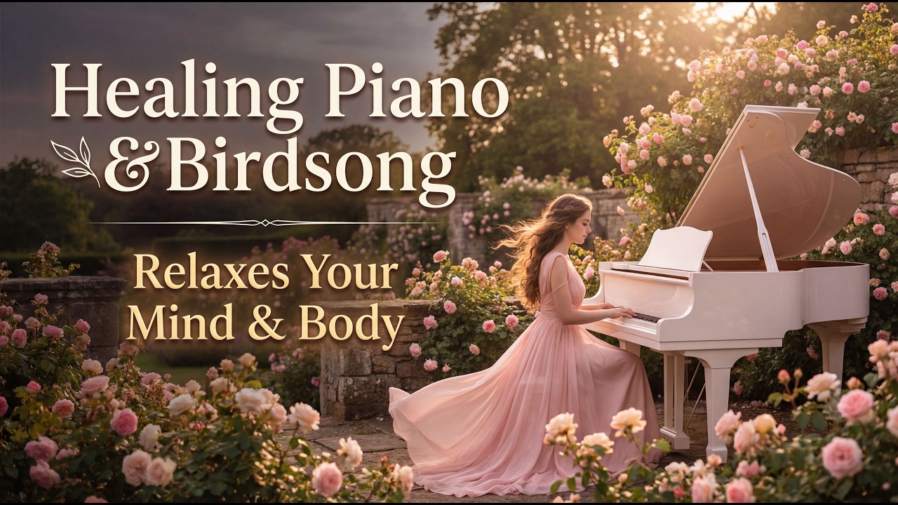 Soft Piano & Birdsong in Nature - Relaxes Your Mind & Body — Beautiful Flowers & Peaceful Scenery