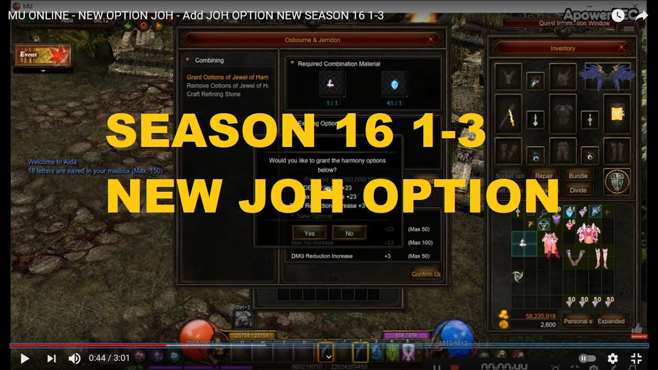 MU ONLINE - NEW OPTION JOH - Add JOH OPTION NEW SEASON 16 1-3