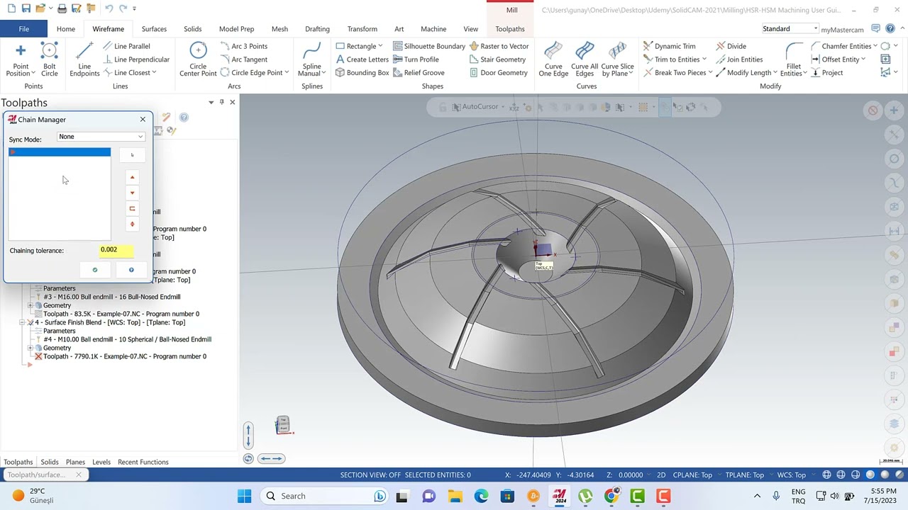 Mastercam Surface Finish Blend Toolpath Blend Curve