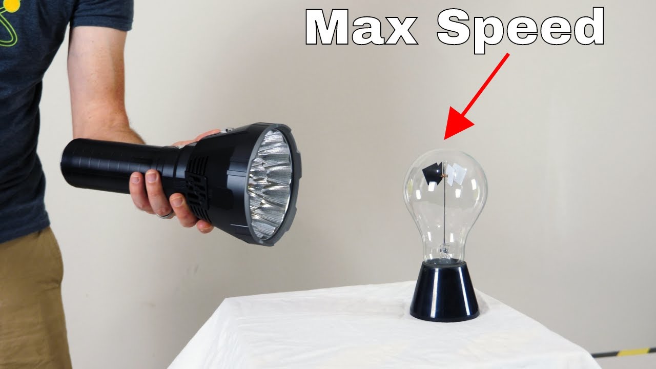 Shining 100,000 Lumen Flashlight at a Crookes Radiometer