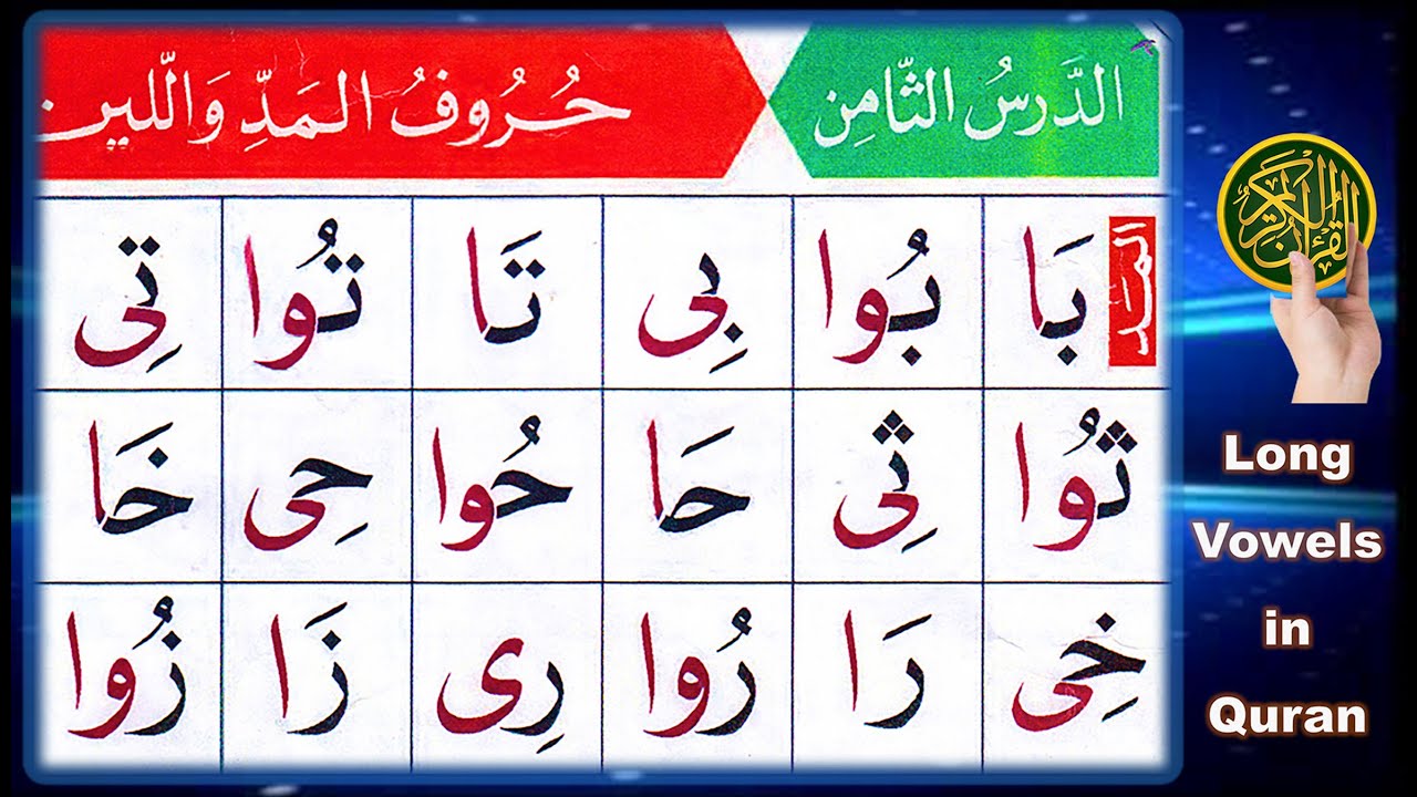 Madd letters in Arabic | Noorani Qaida lesson 8 | Long vowels in Arabic | Huroof al madd and Leen