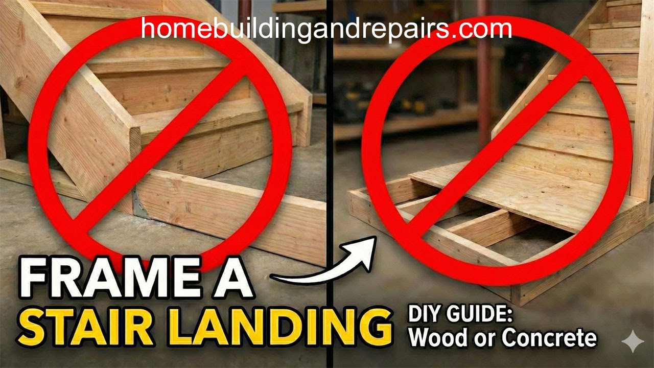 Stairway Lower or Bottom Step Landing Framing - Math, Layout & Anchoring