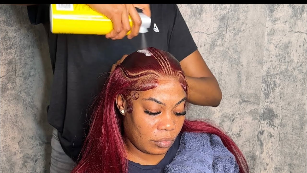 🔥Burgundy frontal wig install w/ style🔥