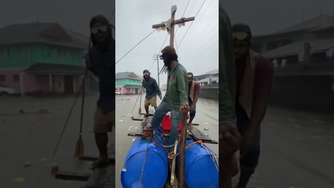 Innovative Jamaicans built a boat for the hurricane 🇯🇲 #funny #lol #jamaica #hurricane #viral