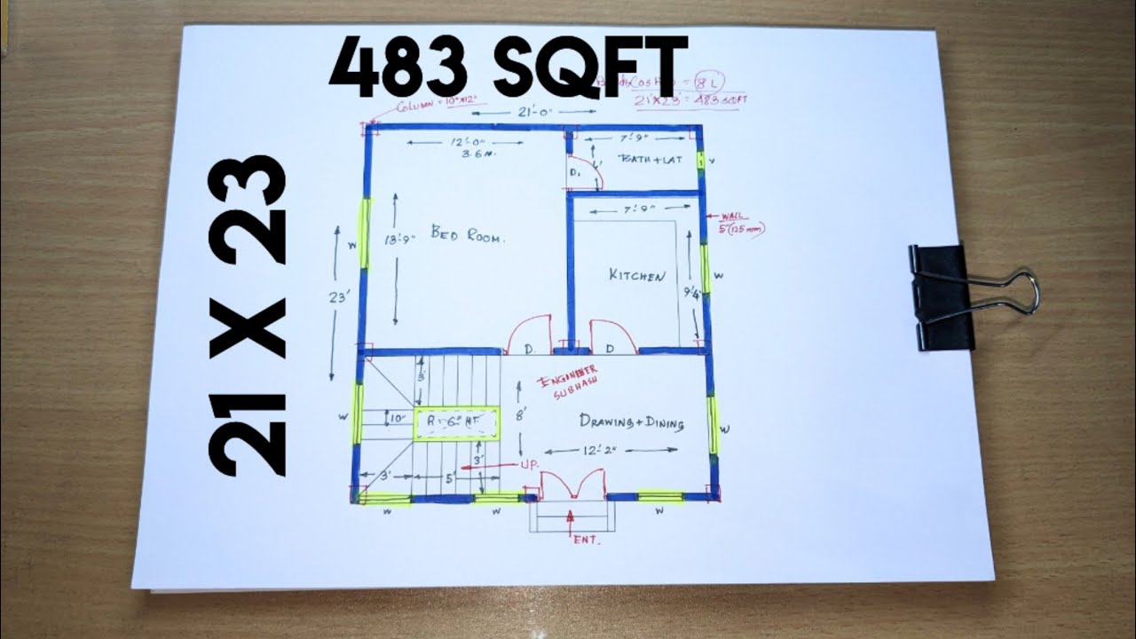 23*21 simple building plan drawing II 21 by 23 ghar ka design kaise nikale II 483 sqft house plan