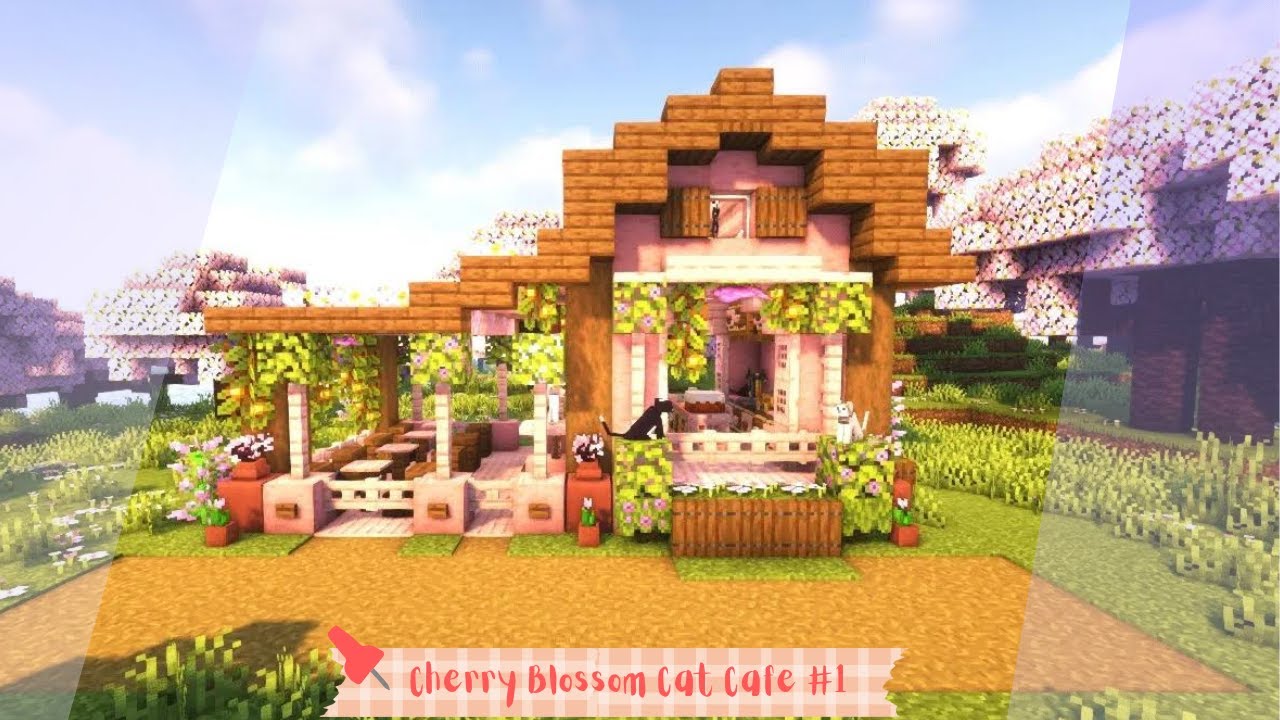 Minecraft | How to Build a Cherry Blossom Cat Caf&eacute; ᓚᘏᗢ