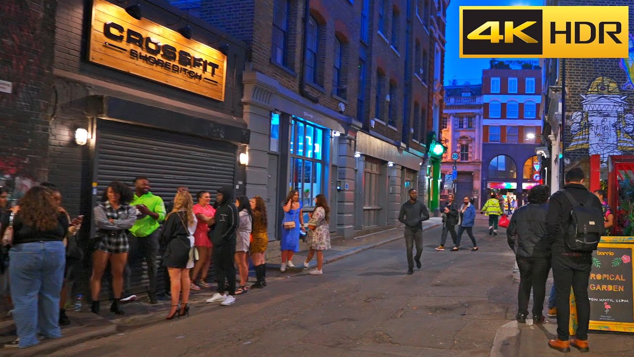 😈 Shoreditch After Dark😈 London Walk around Shoreditch, Brick Lane, Box Park [4k HDR]