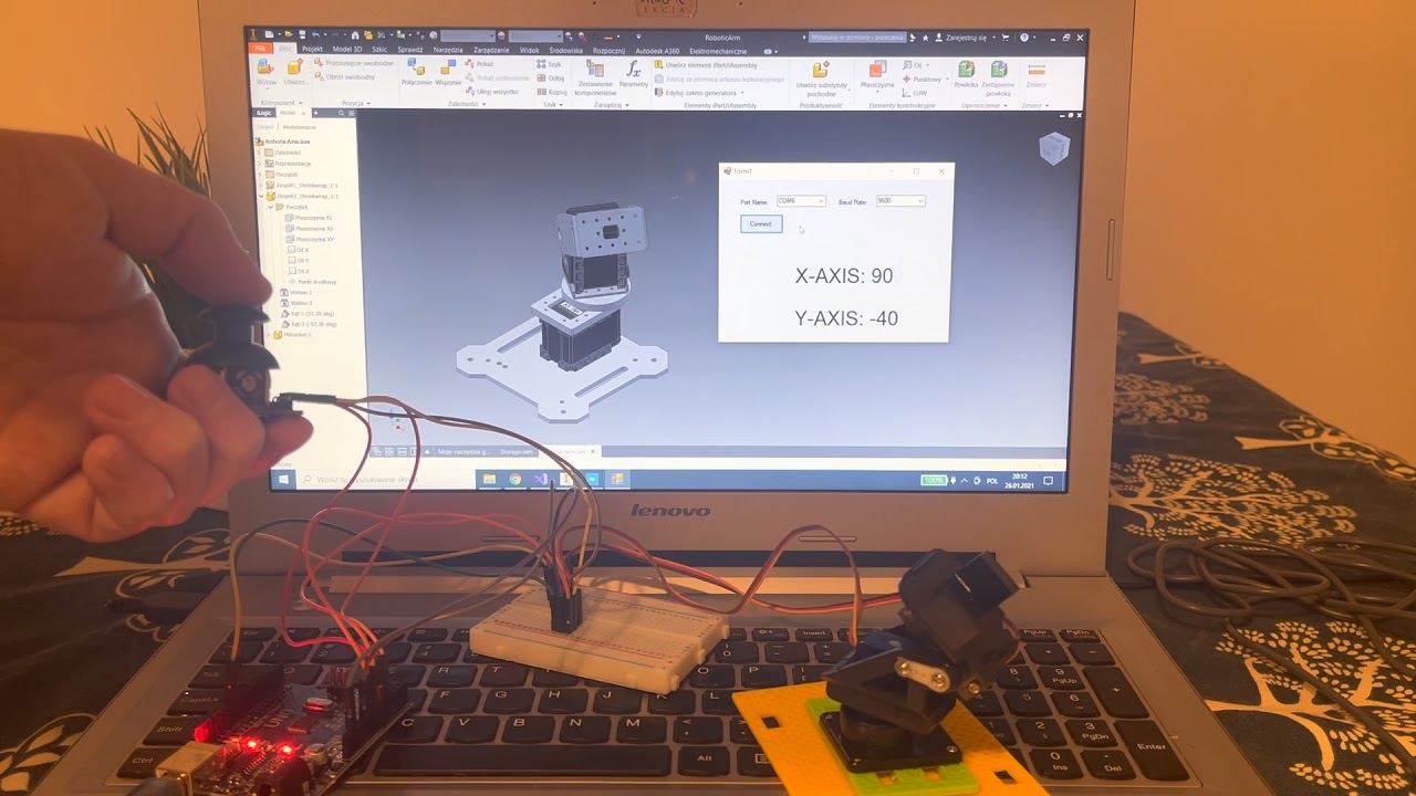Robotic Arm. Autodesk Inventor model control by Arduino. Using Windows Forms C#. Source code.