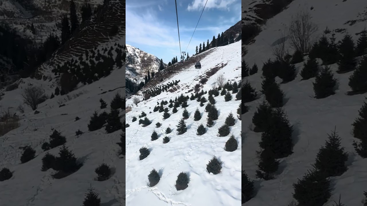 Шумбұлақ тау-шаңғы курортының аспалы жолы. Cable car of the Shymbulak ski resort.