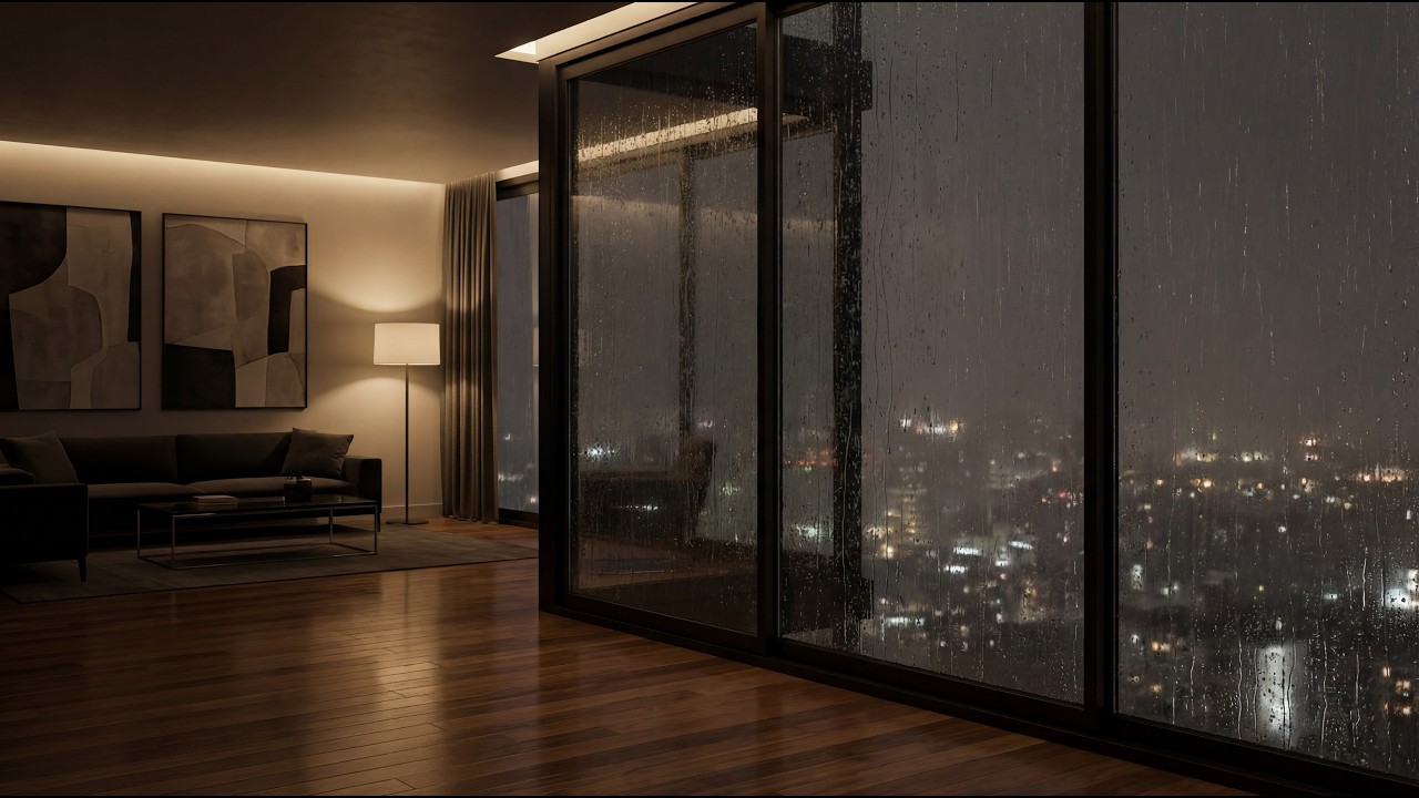 Rain & Thunder on Apartment Window at Night | City Traffic Ambience | 8 Hours Sleep Sounds
