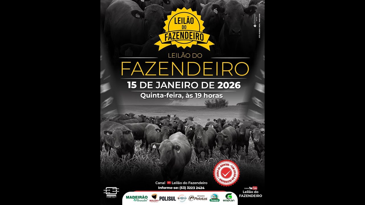 GADO GERAL - LEILÃO DO FAZENDEIRO - 15/01/2026 | 19H