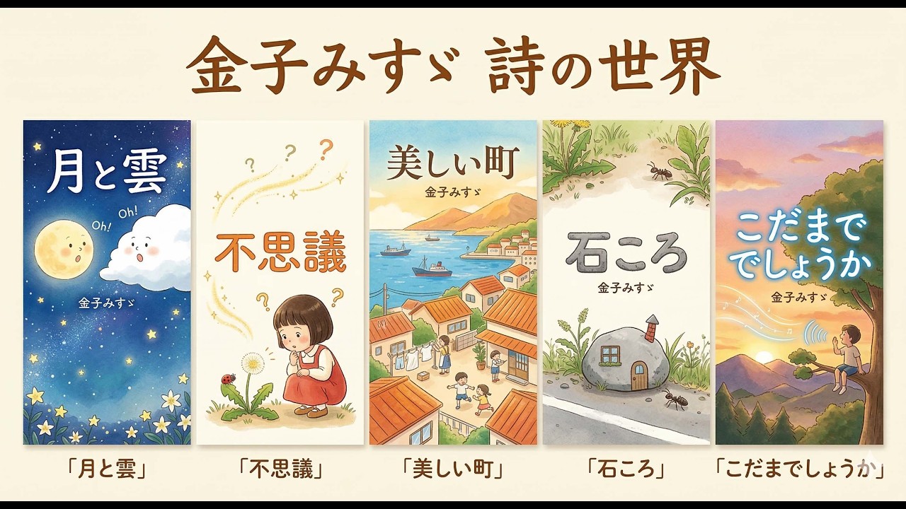 ★金子みすゞ詩集　『月と雲』『不思議』『美しい町』『石ころ』『こだまでしょうか』★