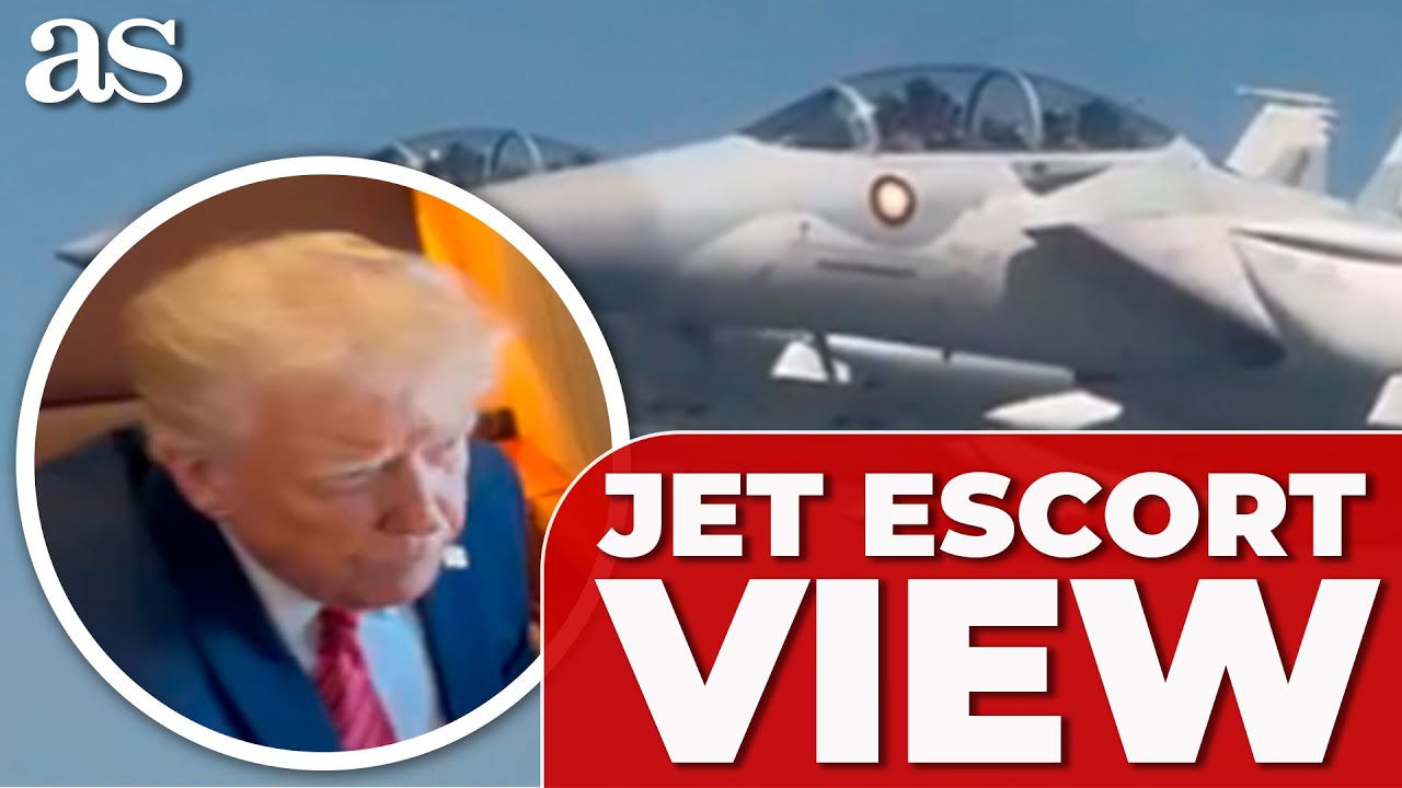 Trump&rsquo;s INTENSE LOOK as FIGHTER JETS escort Air Force One into Qatar