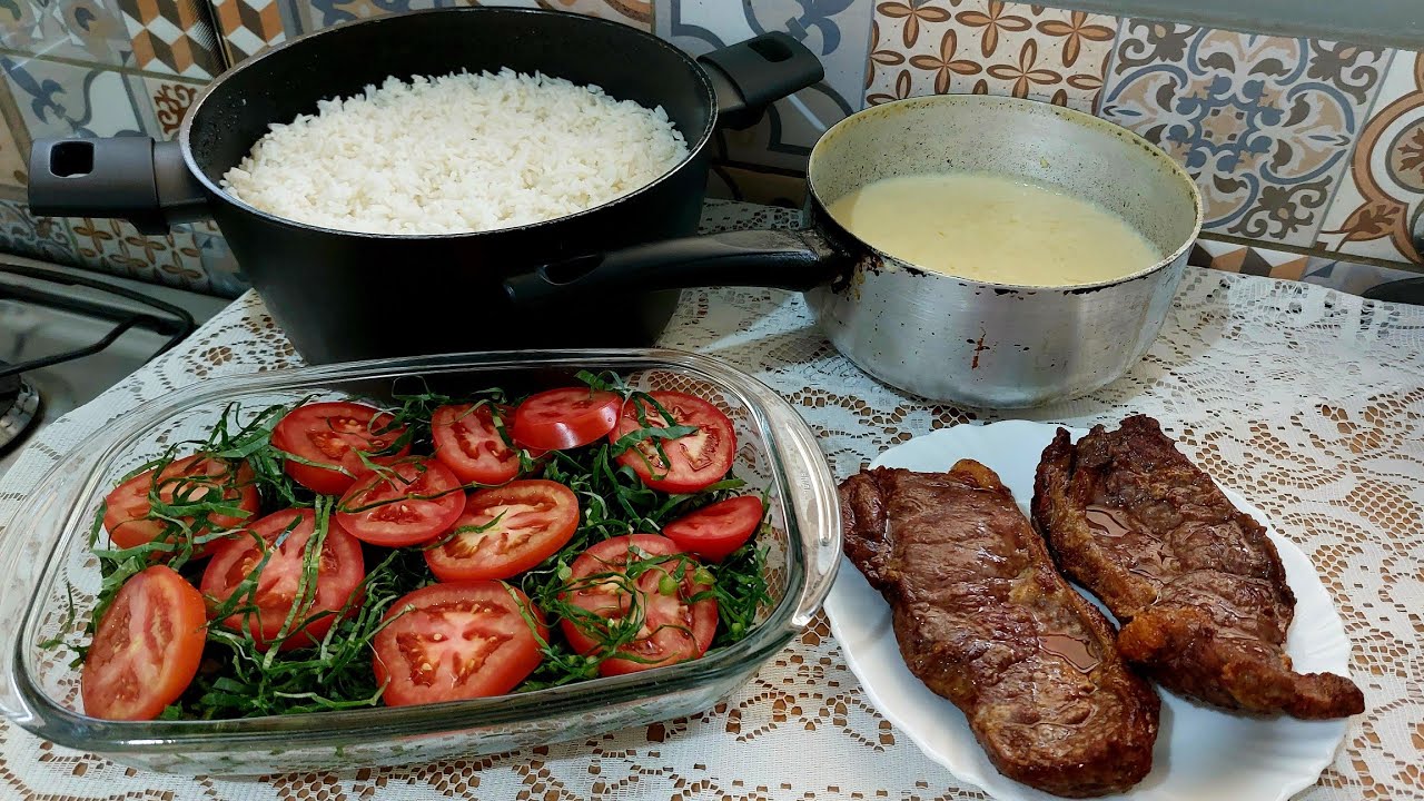 ALMOÇO COMPLETO COM ARROZ, CREME DE MILHO E CONTRA FILÉ!! #receitasfaceis