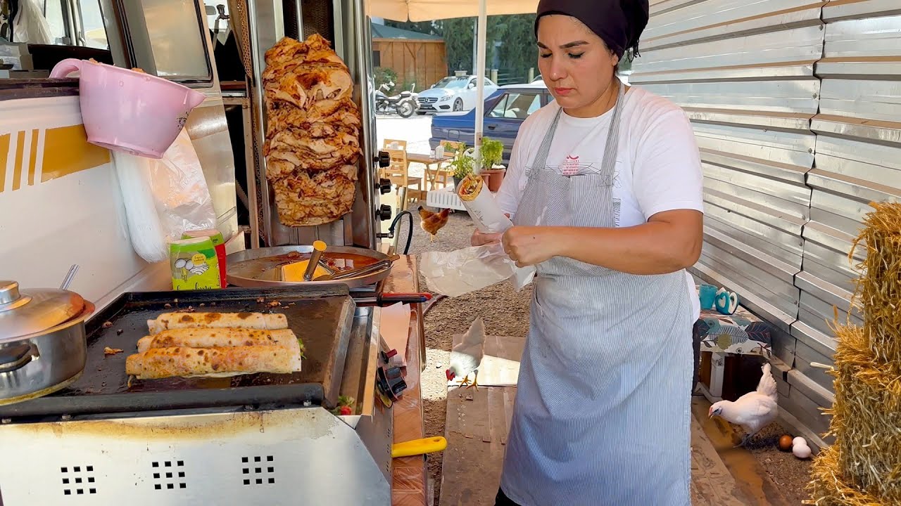 Doner Kebab Queen - She Prepares Traditional Turkish Doner Kebab in a Van on the Road