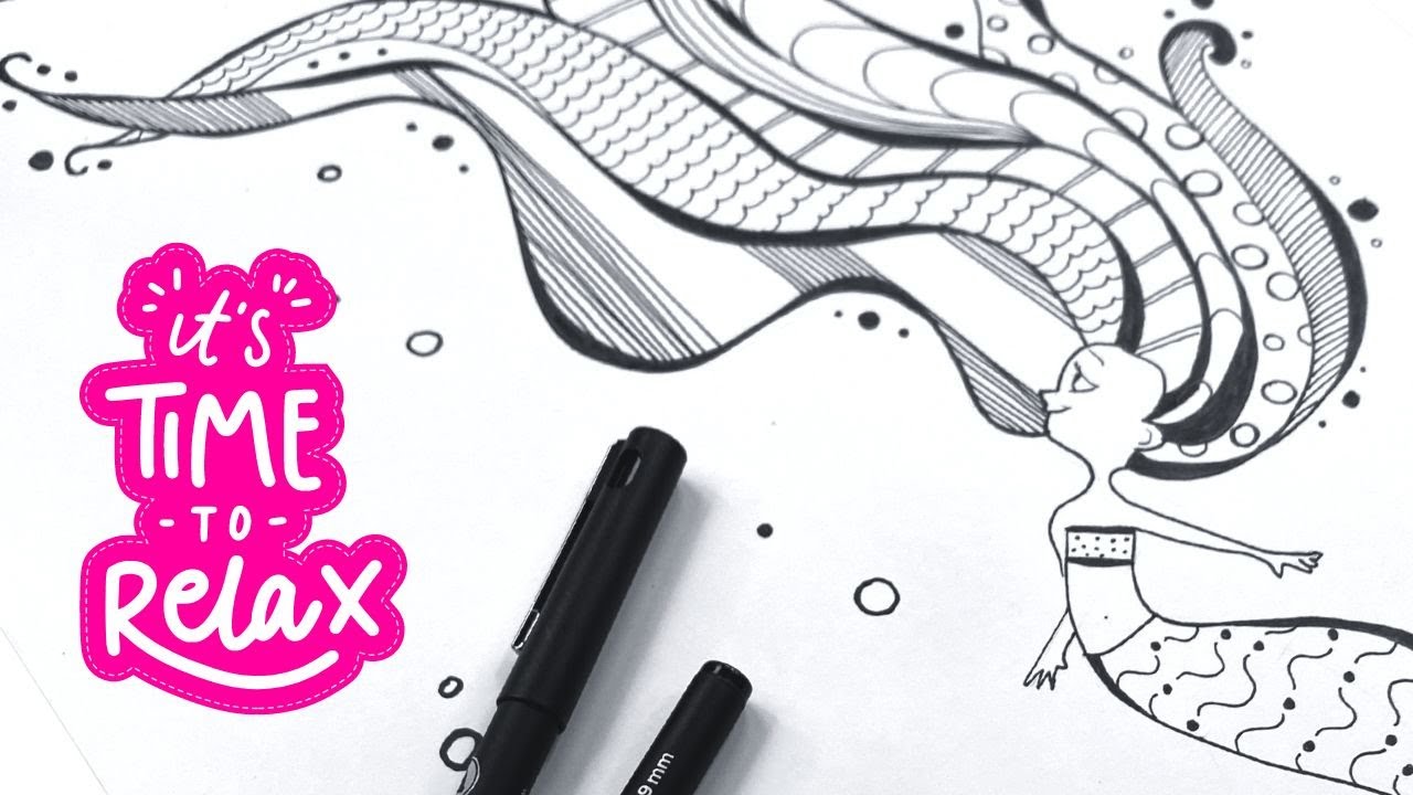 Drawing the CUTEST Zentangle Mermaid in the whole wide world 🧜‍♀️