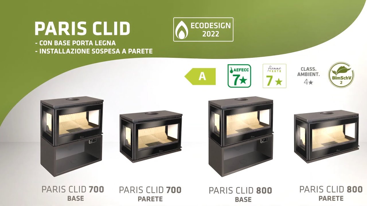 Stufa camino a legna Paris CLID II Lacunza - disponibile anche in versione da incasso o sospesa