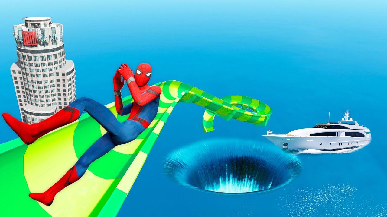 GTA 5 Spiderman Epic WATERSLIDE Fails / Ragdoll Jumps ep.6