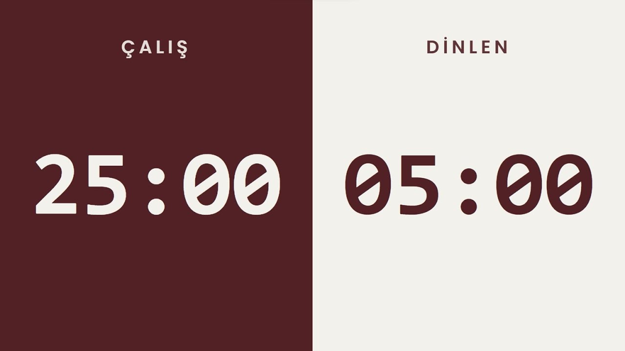 Pomodoro Sayacı ⏱️ | 8 x 25 Dakika | 25 Dakika Çalış, 5 Dakika Ara | Sessiz & Alarmlı