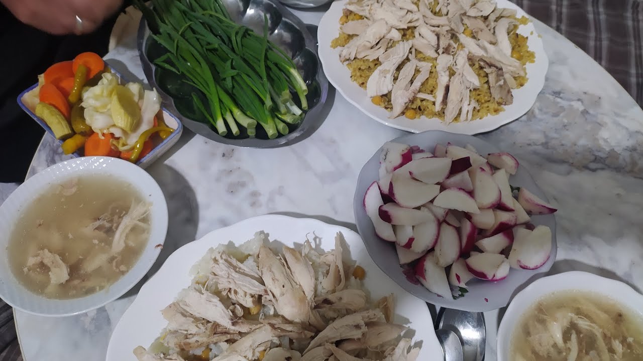 طبخات الشتاء تحضير لحم فروج مع رز وبلغر مع حمص وشوربة مرقة دجاج 