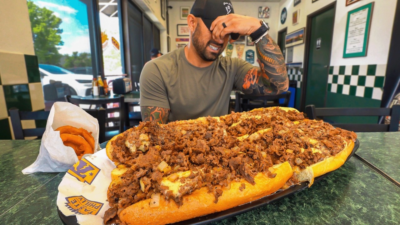 I Doubled This Philly Cheesesteak Challenge : 10 Pounds Of Cheesesteak!