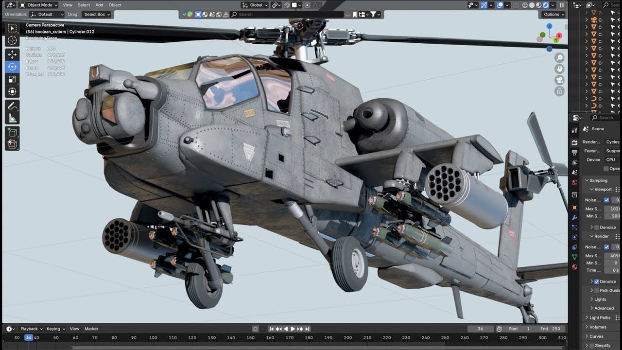 Attack Helicopter 3D modeling process (AH-64 Apache). Blender timelapse.