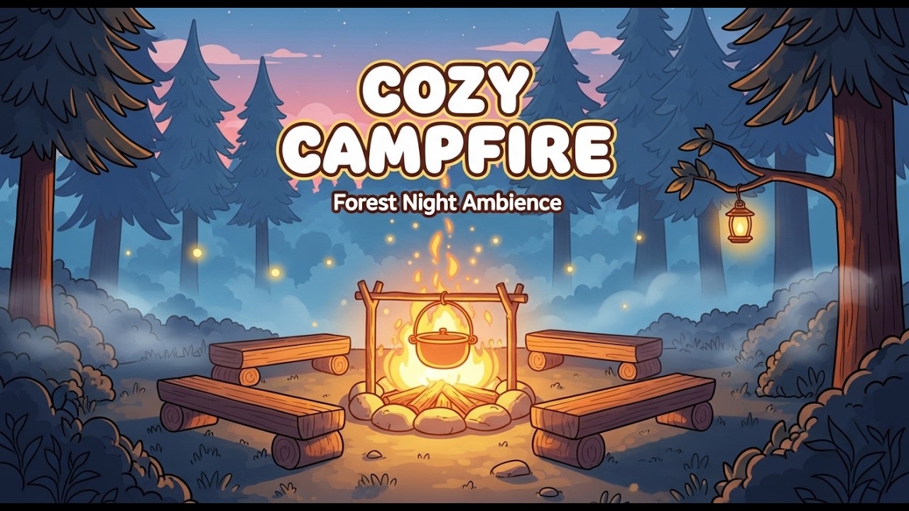 Cozy Campfire Forest Night Ambience | Relaxing RPG Game Style Music & Nature Sounds for Sleep, Study