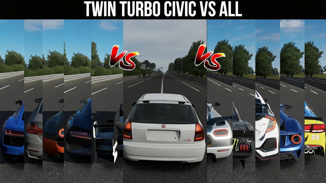 FORZA 7 | TWIN TURBO HONDA CIVIC VS INDYCAR, HYPERCAR, SUPERCAR NASCAR, LEMANS TOP SPEED DRAG BATTLE