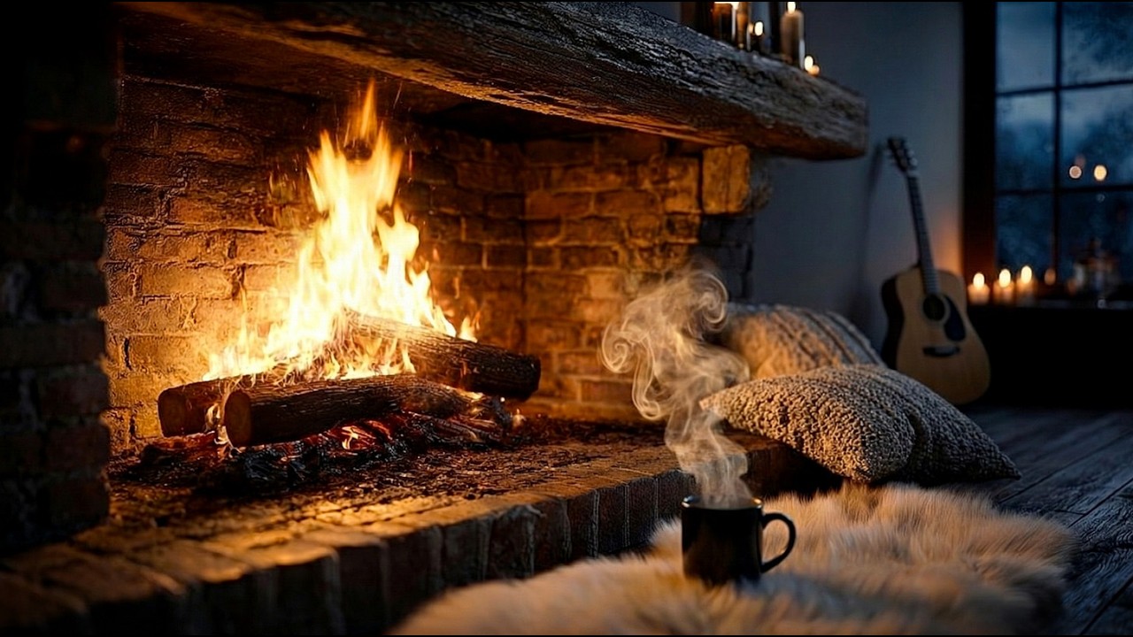 Relaxing Acoustic Guitar for Quiet Midnight Rest & Simply Be | Cozy Fireplace Stillness 3 Hours