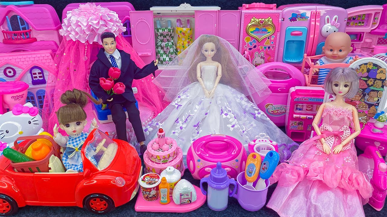 12 Minutes Satisfying with Unboxing Princess Bedroom Wedding Playset, Barbie Doll House Toys ASMR