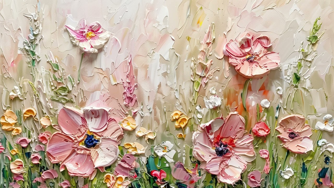 Textured Summer Flower Painting Impasto Art Screensaver for TV | No Music